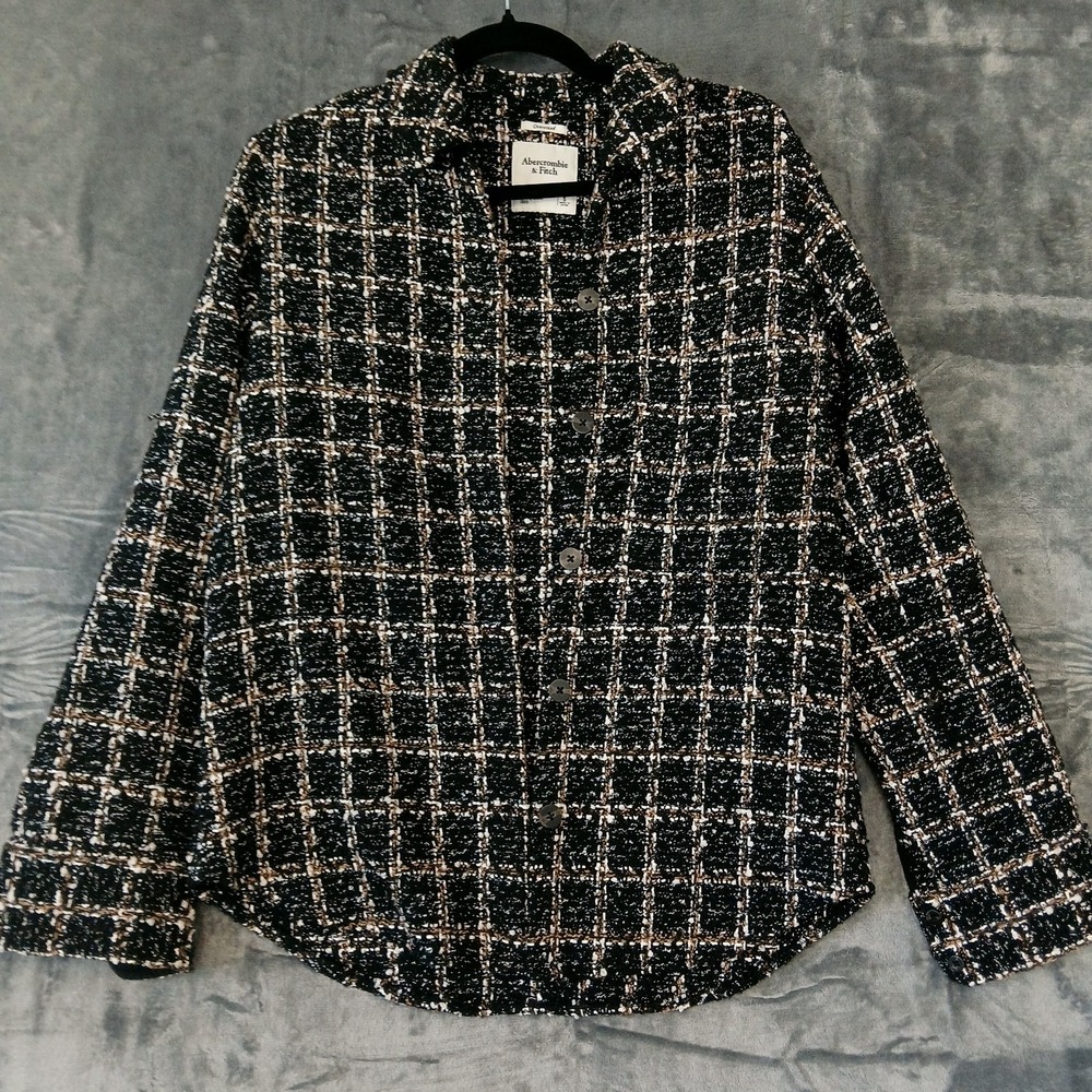 Abercrombie & Fitch Jacket Womens Small Plaid Boucle Button Up Oversized Blazer